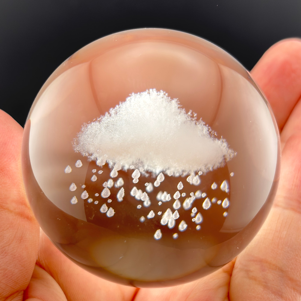 Crystal Ball Sphere With Laser Designed Raining Cloud